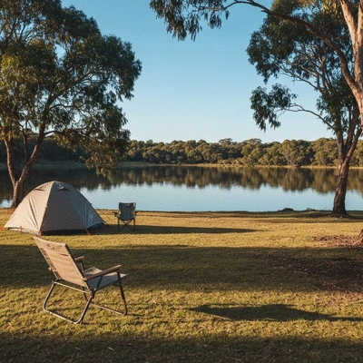 Peaceful camping scene at Lake Lascelles in Hopetoun Victoria