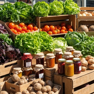 Fresh local produce and artisanal goods at a vibrant farmers market